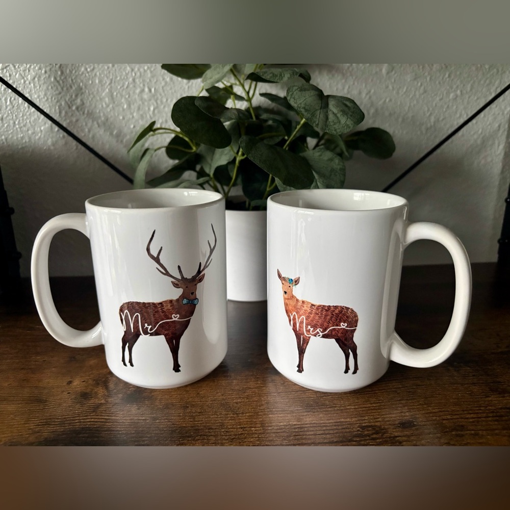 Mr. & Mrs. Deer White Ceramic Mug Set Set of 2 Orca Coatings